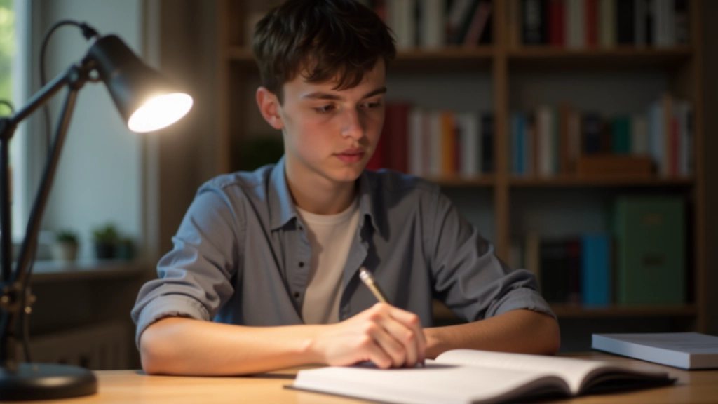 Student čte anglický text a dělá si poznámky